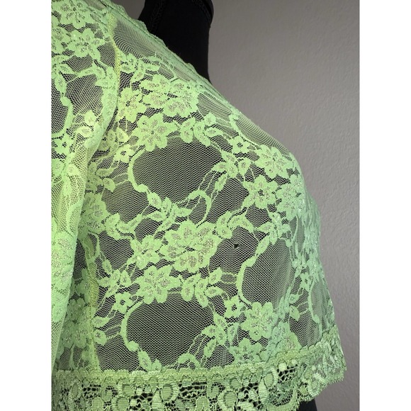 Agaci Too Green Lace Cropped Long-sleeve Fairy Y2K Top Lg L - Picture 8 of 10
